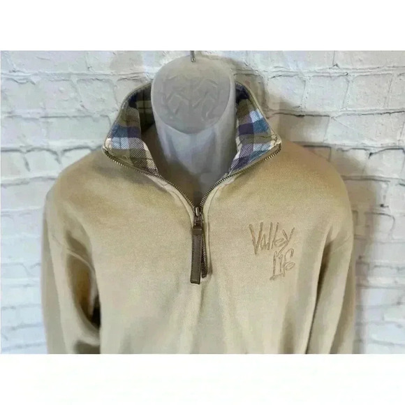 vintage mock neck pullover men’s M Isaac’s Design’s VALLY LIFE Tan 1/4 zip crew - Picture 1 of 16